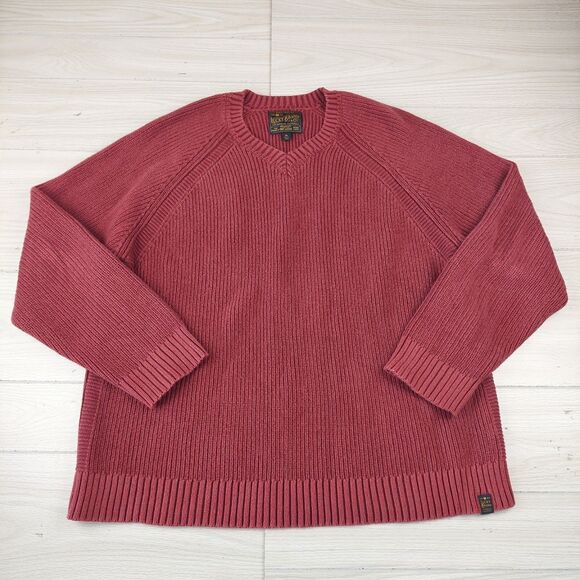 Lucky Brand Other - Lucky Brand Sweater Mens XL‎ Red Knit V Neck Pullover Preppy Fisherman Thick Rib